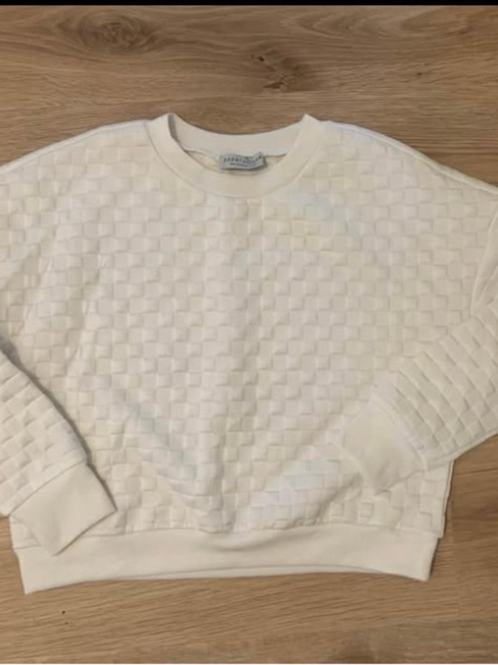 Women's White Textured Crewneck Sweatshirt